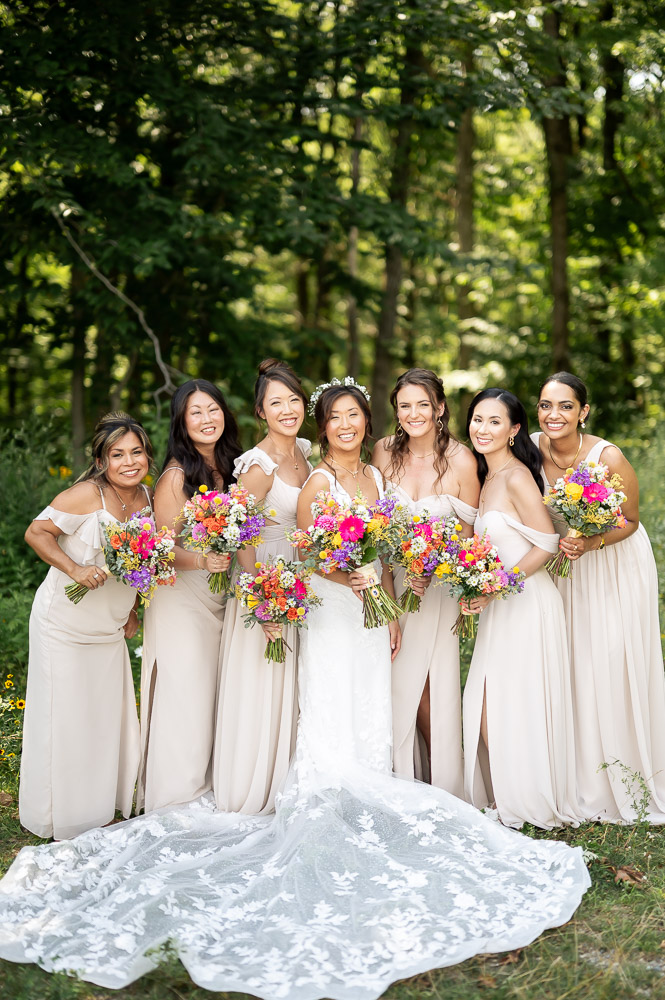 bride and her bridesmaids at rock island lake club