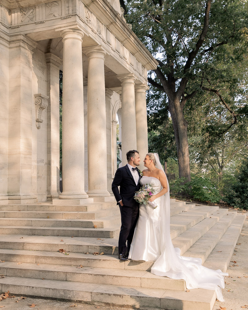 Bride and groom wedding portraits at the Rodin Museum in Philadelphia